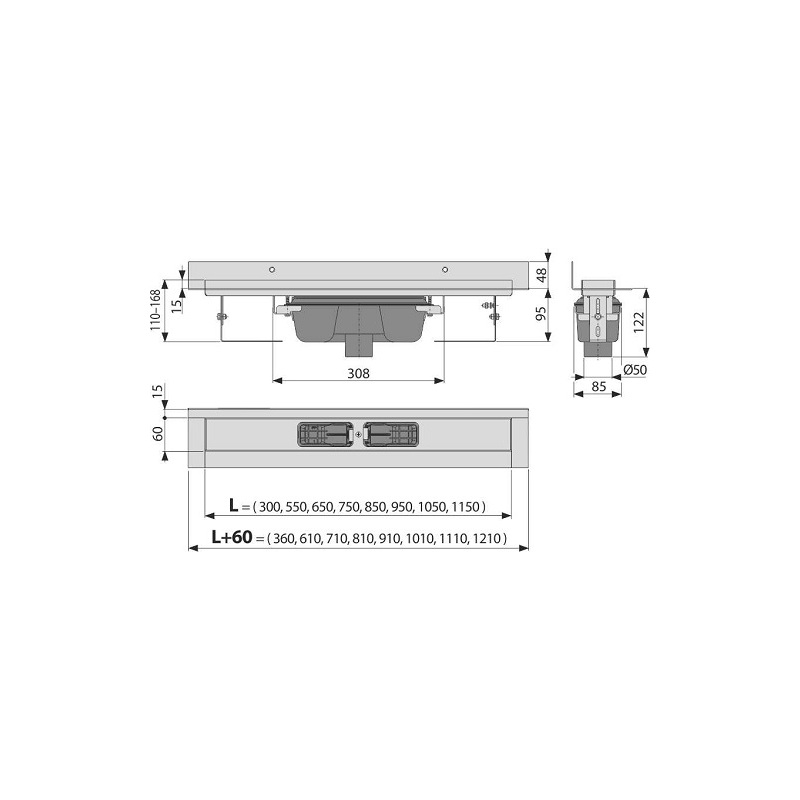 Sprchový odtokový žlab APZ1016 750 mm, Alcadrain