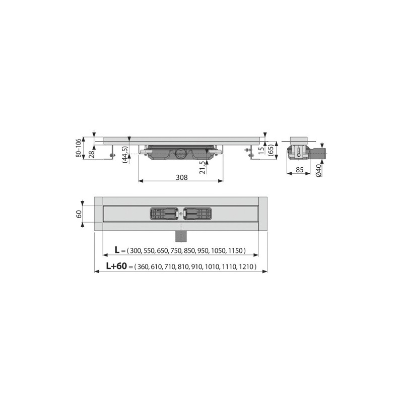 Sprchový odtokový žlab APZ106 1050 mm, Alcadrain