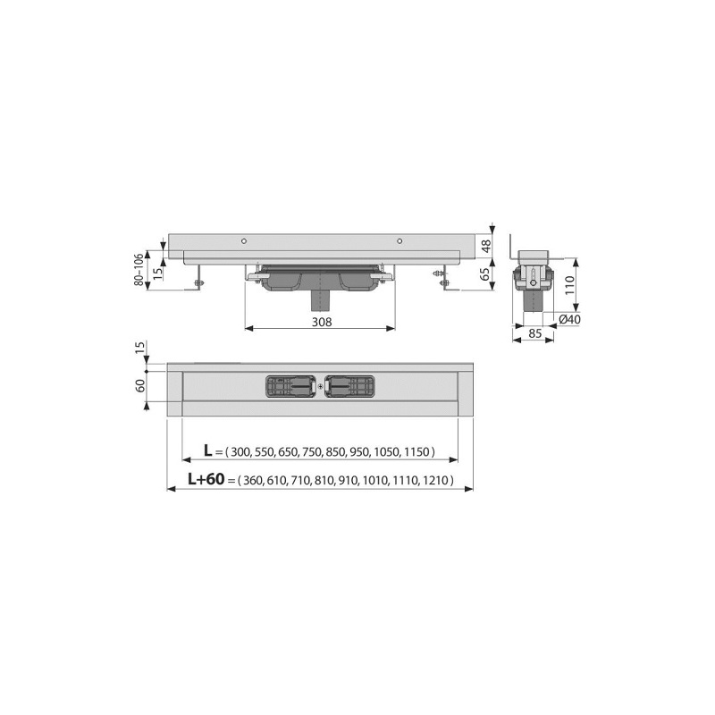 Sprchový odtokový žlab APZ1116 850 mm, Alcadrain