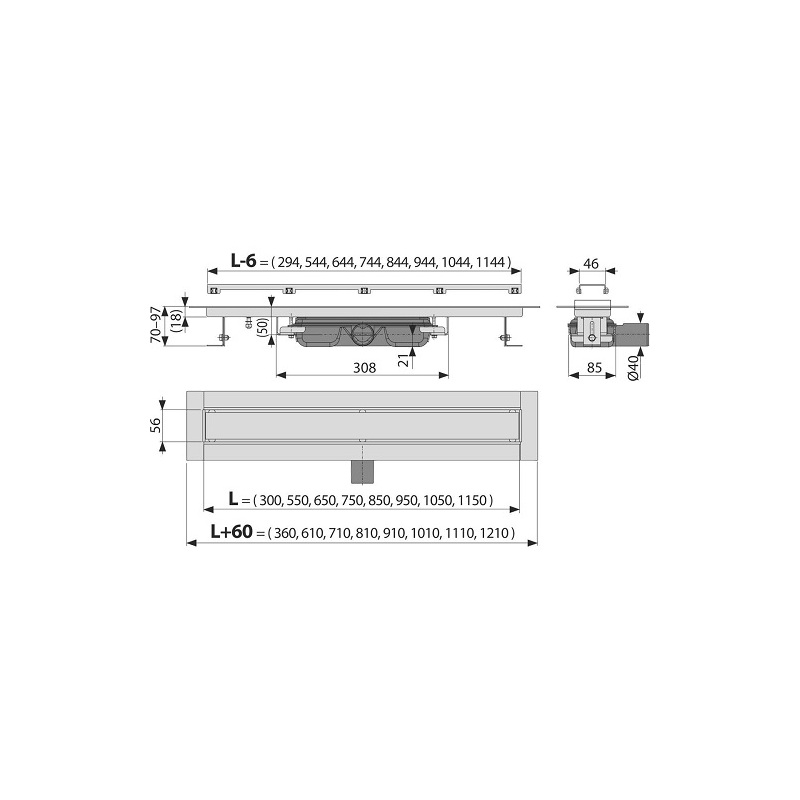 Sprchový odtokový žlab APZ115 MARBLE 1150 mm, Alcadrain