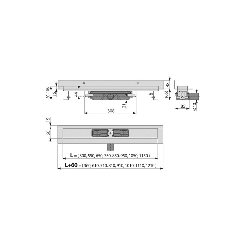 Sprchový odtokový žlab APZ116 1150 mm, Alcadrain