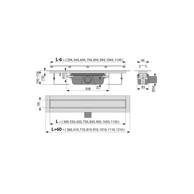 Sprchový odtokový žlab APZ15 MARBLE 1150 mm, Alcadrain