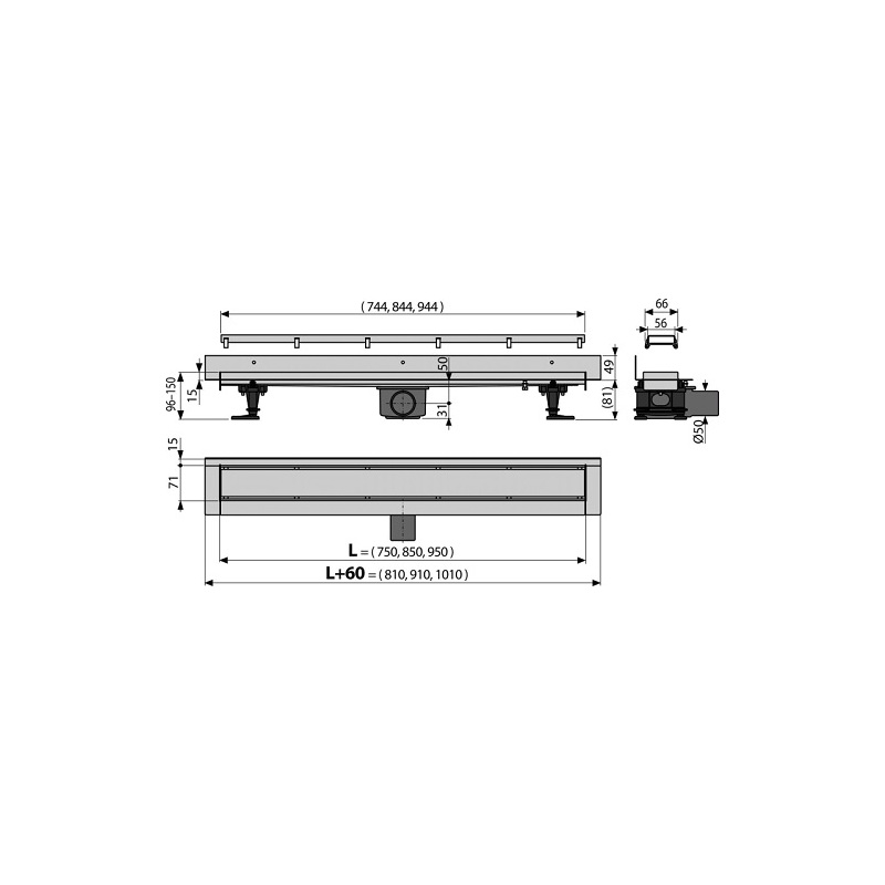 Sprchový odtokový žlab APZ23 DOUBLE 750 mm, Alcadrain