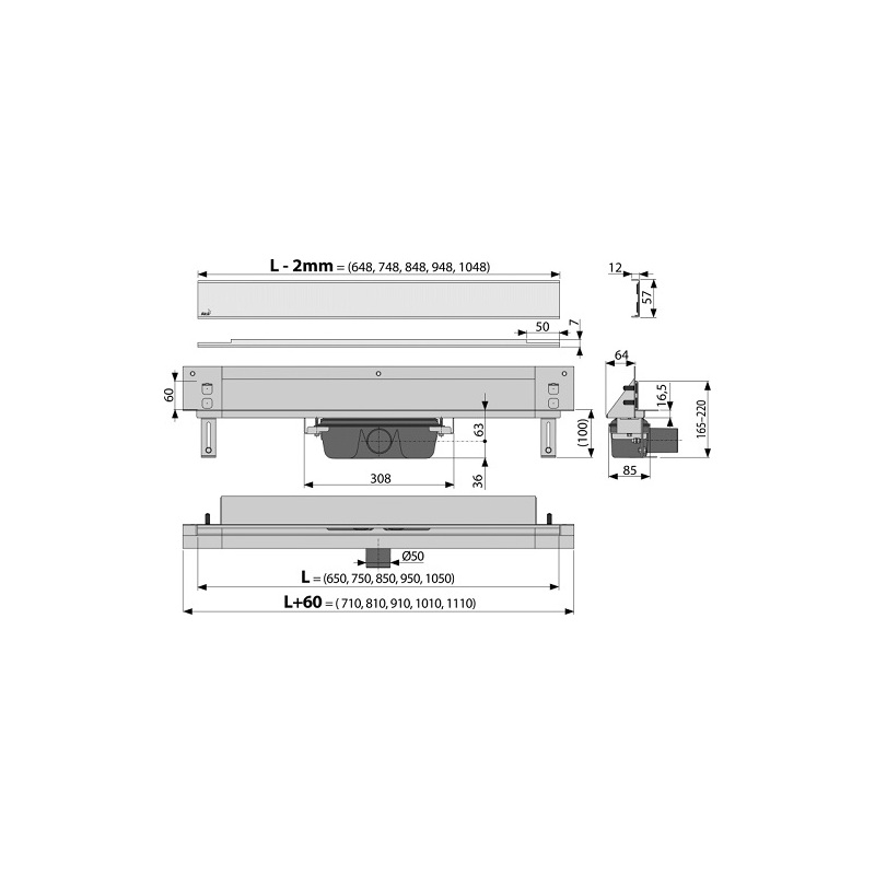 Sprchový odtokový žlab APZ5 EDEN 950 mm, Alcadrain
