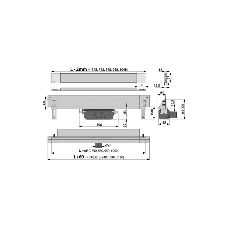 Sprchový odtokový žlab APZ5 TWIN 950 mm, Alcadrain
