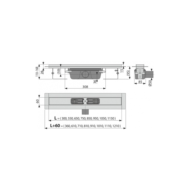 Sprchový odtokový žlab APZ6 750 mm, Alcadrain