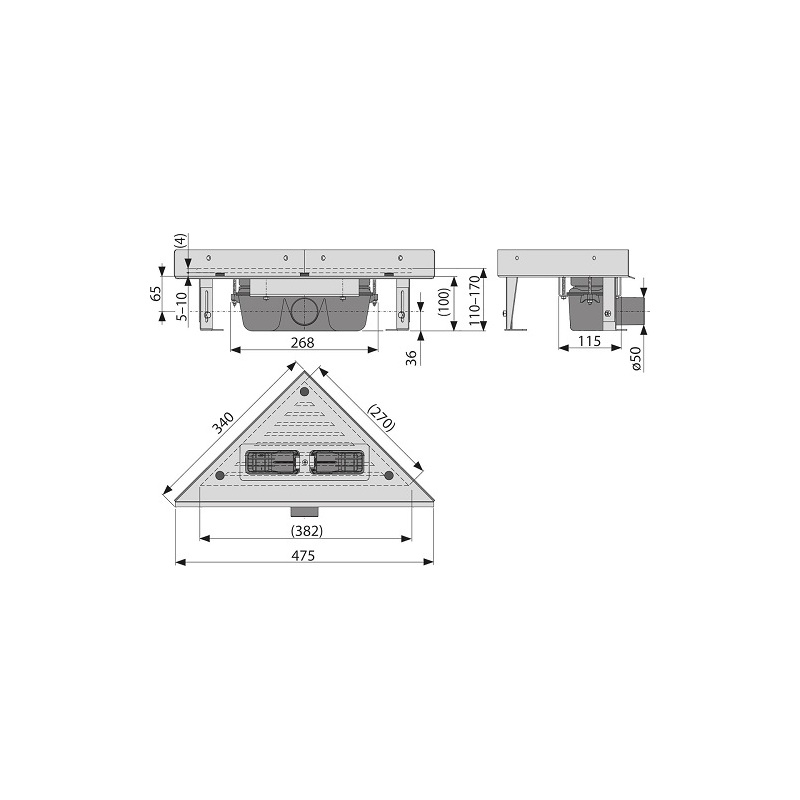 Sprchový odtokový žlab ARZ1 rohový, Alcadrain