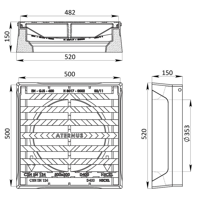 Mříž s pantem ATERNUS 500x500 mm, HECKL