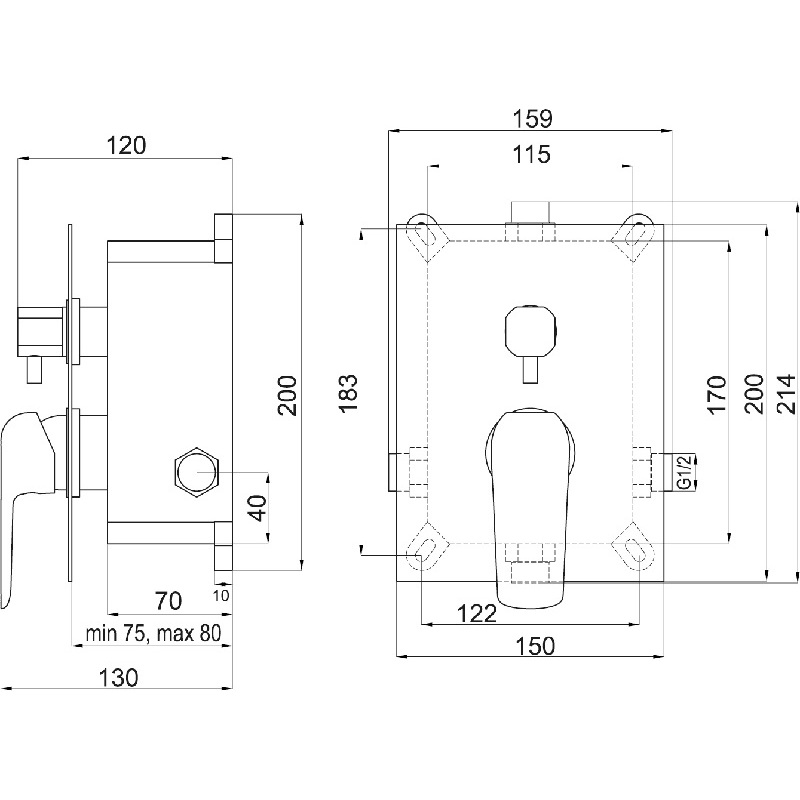 Sprchová baterie Nobless Tina, chrom, podomítková, bez příslušenství, Novaservis BOX38051R,0