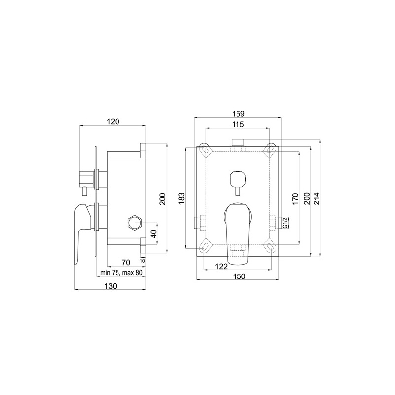 Sprchová baterie Nobless Tina, černý, podomítková, bez příslušenství, Novaservis BOX38051R,5