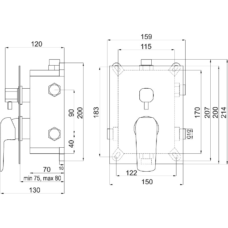 Sprchová baterie Nobless Tina, chrom, podomítková, bez příslušenství, Novaservis BOX38051RX,0