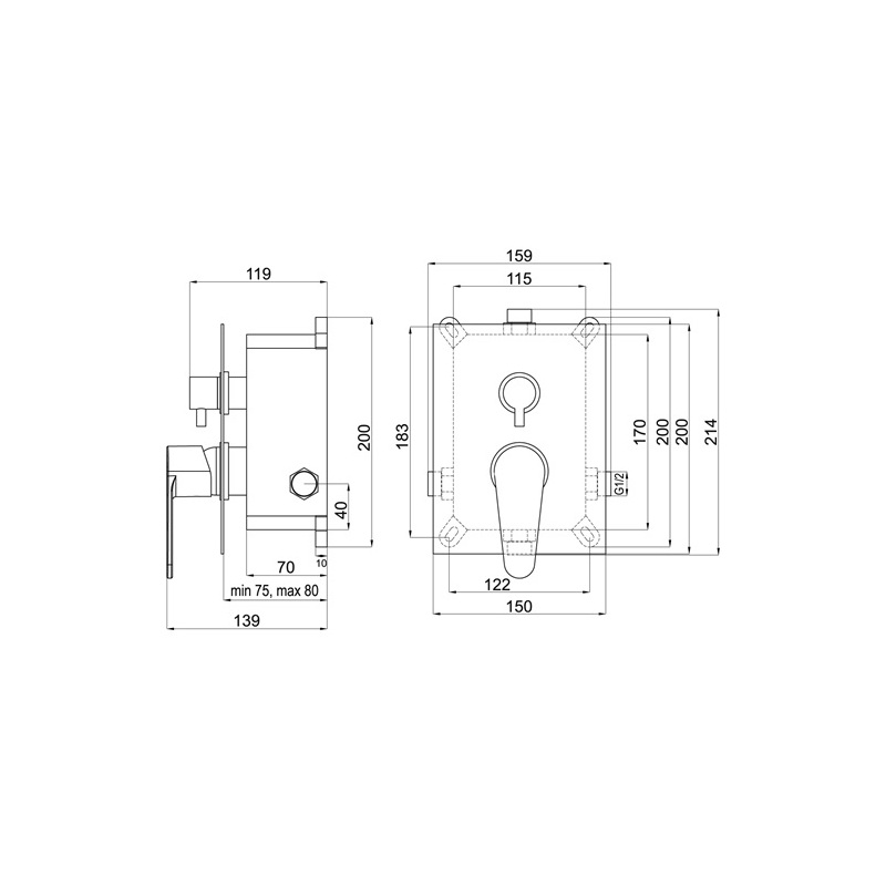 Vanová baterie Titania Fresh, chrom, podomítková, bez příslušenství, Novaservis BOX96051R,0