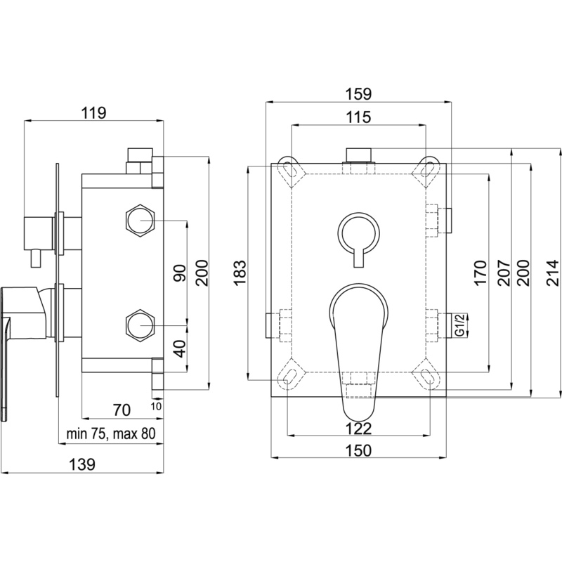 Sprchová baterie Titania Fresh, chrom, podomítková, bez příslušenství, Novaservis BOX96051RX,0