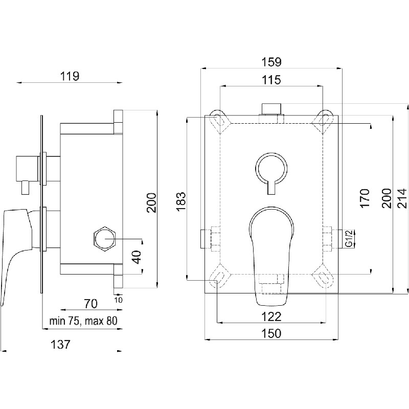 Vanová baterie Titania Nice, chrom, podomítková, bez příslušenství, Novaservis BOX97051R,0