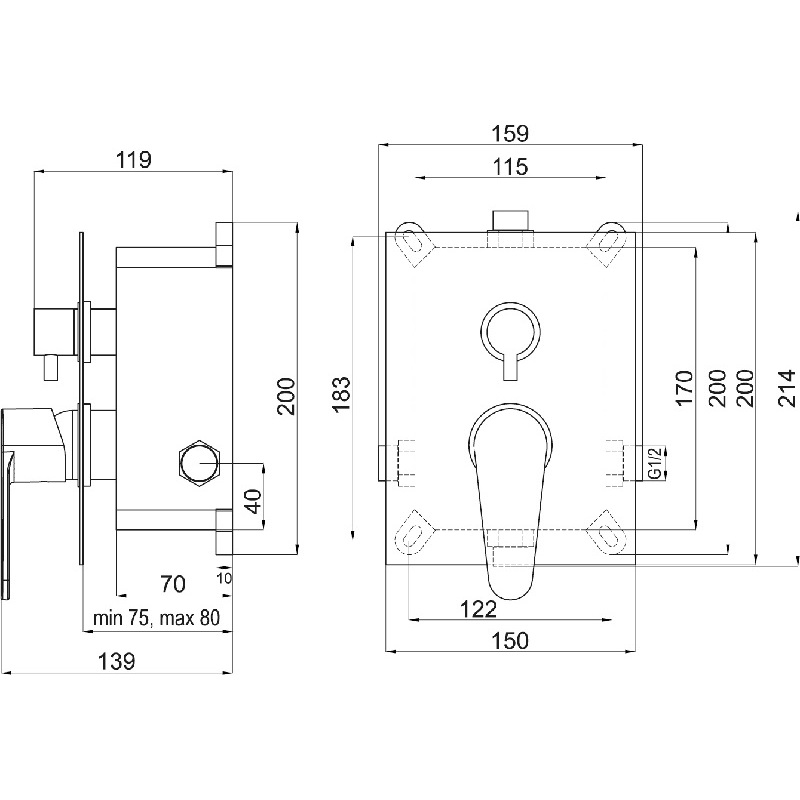 Vanová baterie Titania Smart, chrom, podomítková, bez příslušenství, Novaservis BOX98051R,0