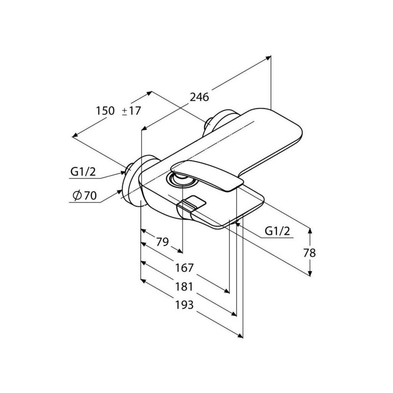 Sprchová baterie Balance 150 mm, chrom, nástěnná, bez příslušenství, Kludi 524450575
