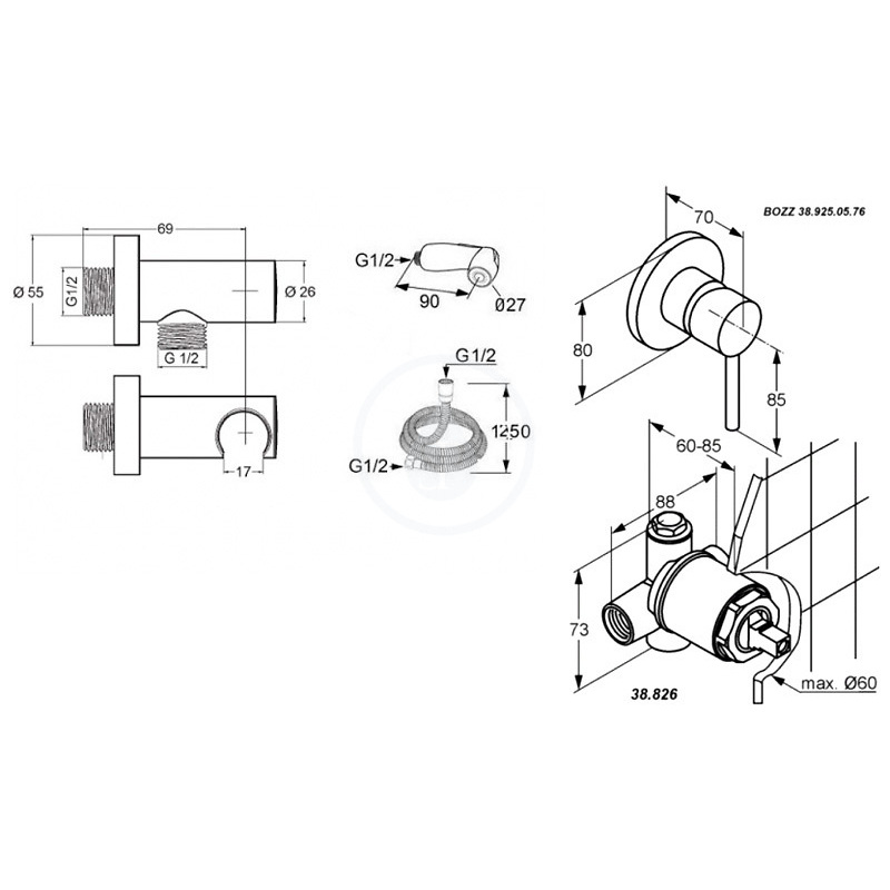 Bidetová baterie Bozz, chrom, podomítková, Kludi 389990576
