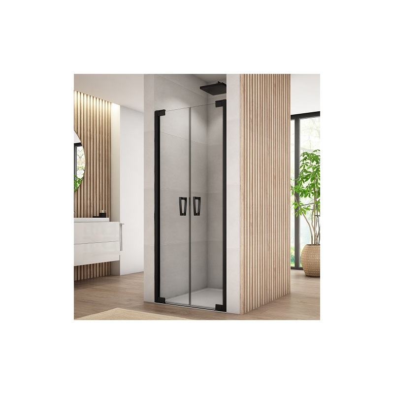 Sprchové dveře CADURA CA2C 900 mm, sklo čiré, profil černý, SanSwiss CA2C0900607