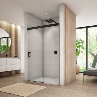 Sprchové dveře CADURA CAS2 P 1300 mm, sklo čiré, profil černý, pravé, SanSwiss CAS2D1300607