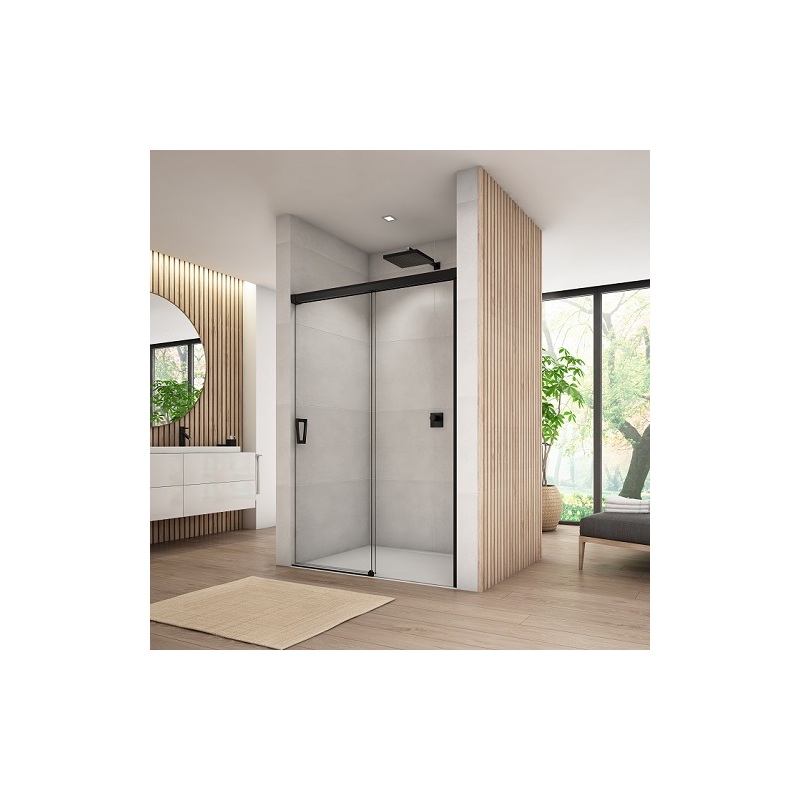 Sprchové dveře CADURA CAS2 P 1300 mm, sklo čiré, profil černý, pravé, SanSwiss CAS2D1300607