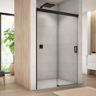 Sprchové dveře CADURA CAS2 L 1400 mm, sklo čiré, profil černý, levé, SanSwiss CAS2G1400607