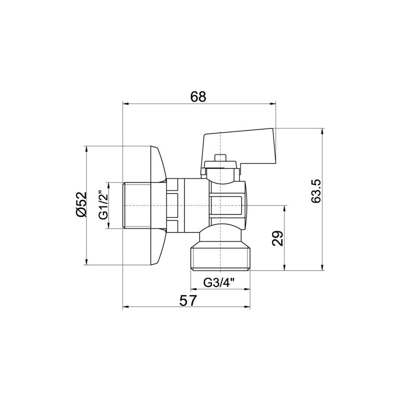 Ventil rohový pračkový 1/2 x 3/4 se zpětnou klapkou, Novaservis CF3027