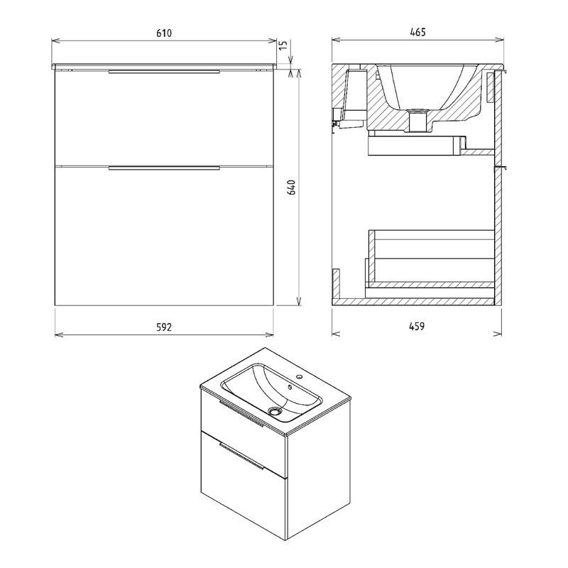 Umyvadlová skříňka Carasa, 59,3 × 64 × 46 cm, dub, Sapho CR601-2222