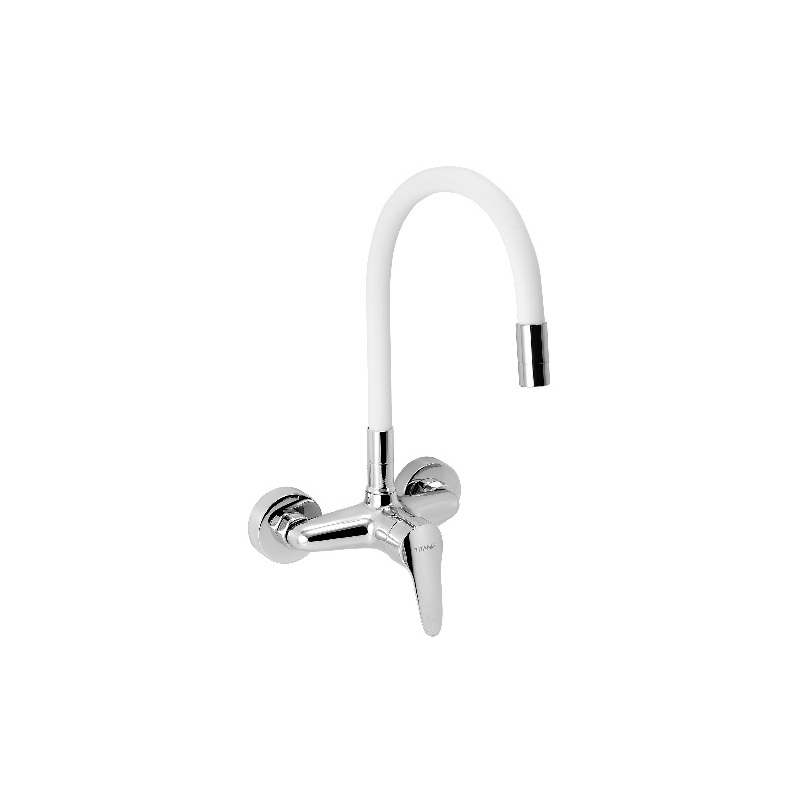 Dřezová baterie TITANIA IRIS, 150 mm, chrom-bílá, nástěnná, bez výpustě, Novaservis 94480,0B