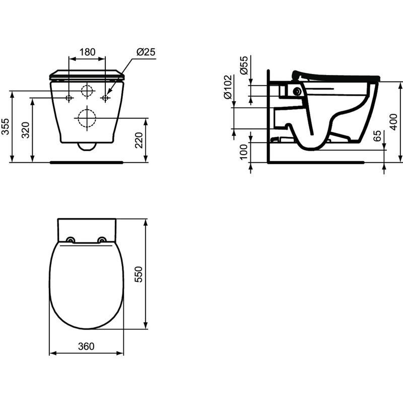 Ideal Standard klozet závěsný Connect Rimless 