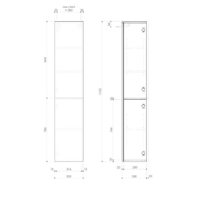 Skříňka vysoká Espace, 35 × 172 × 32 cm, levá/pravá, černá/mat, Sapho ESC230-3535