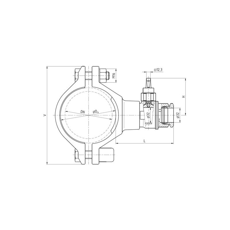 Navrtávací pas HOD-G512, kulový kohout d 32 mm, DN 150, VAG 3-84-00039-675