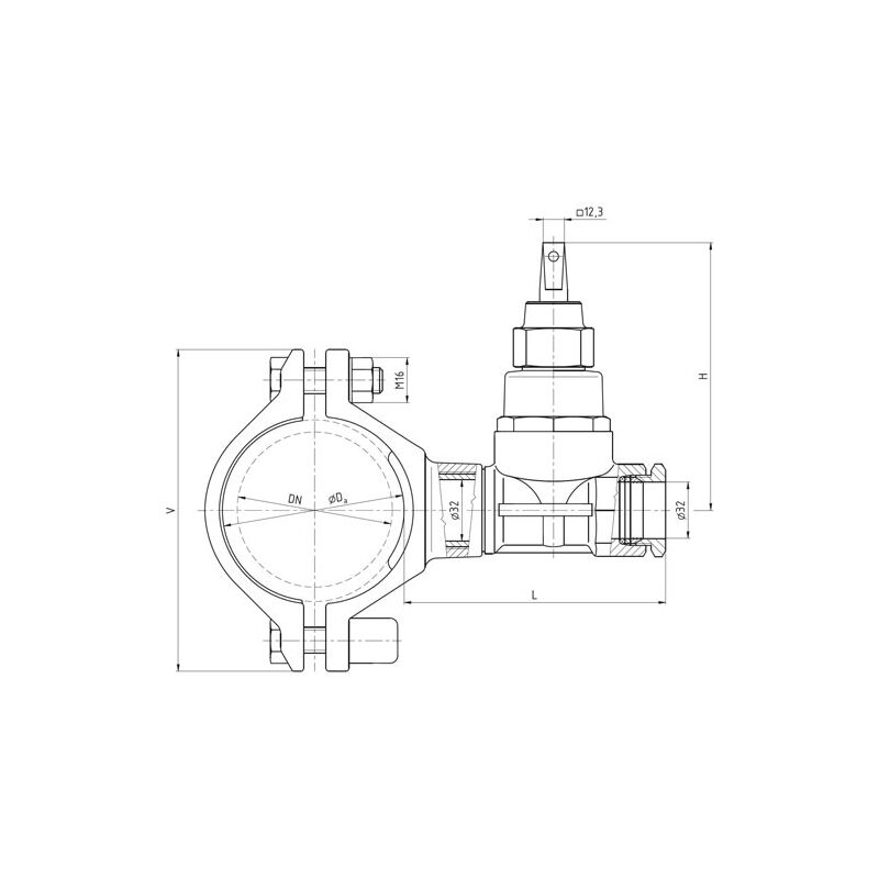 Navrtávací pas HOD-G517, mosazné šoupátko d 32 mm, DN 80, VAG 3-84-00039-684