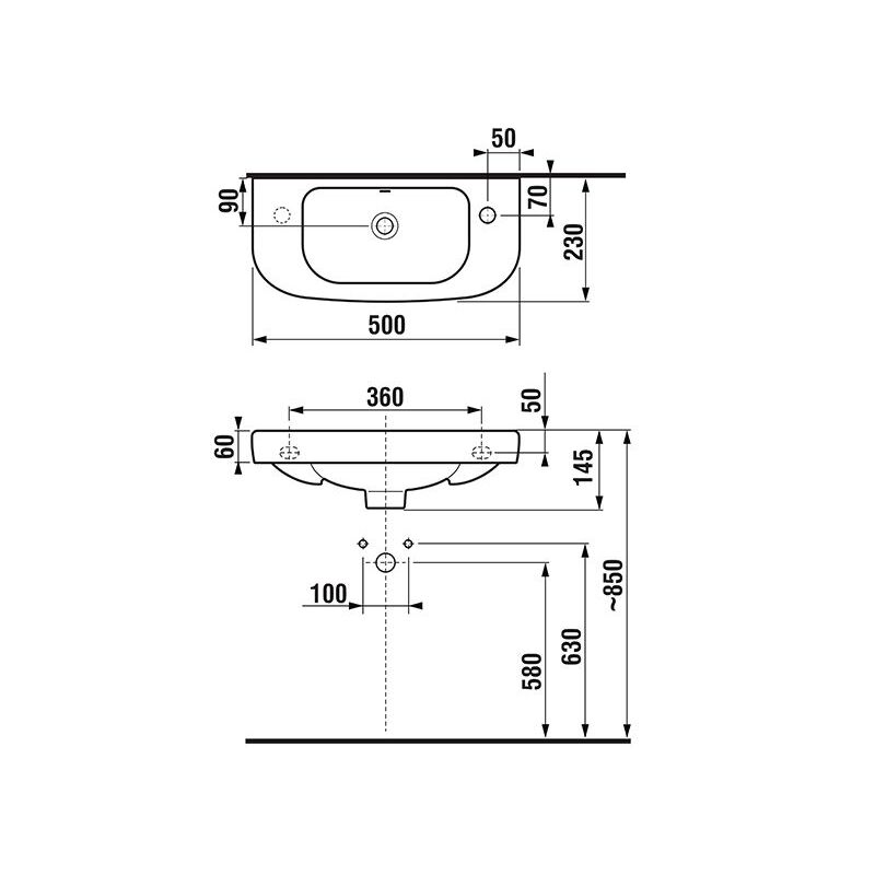 Umyvátko Deep 50x23 cm, s otvorem vpravo, bílé, na stěnu, s přepadem, JIKA, H8156150001061