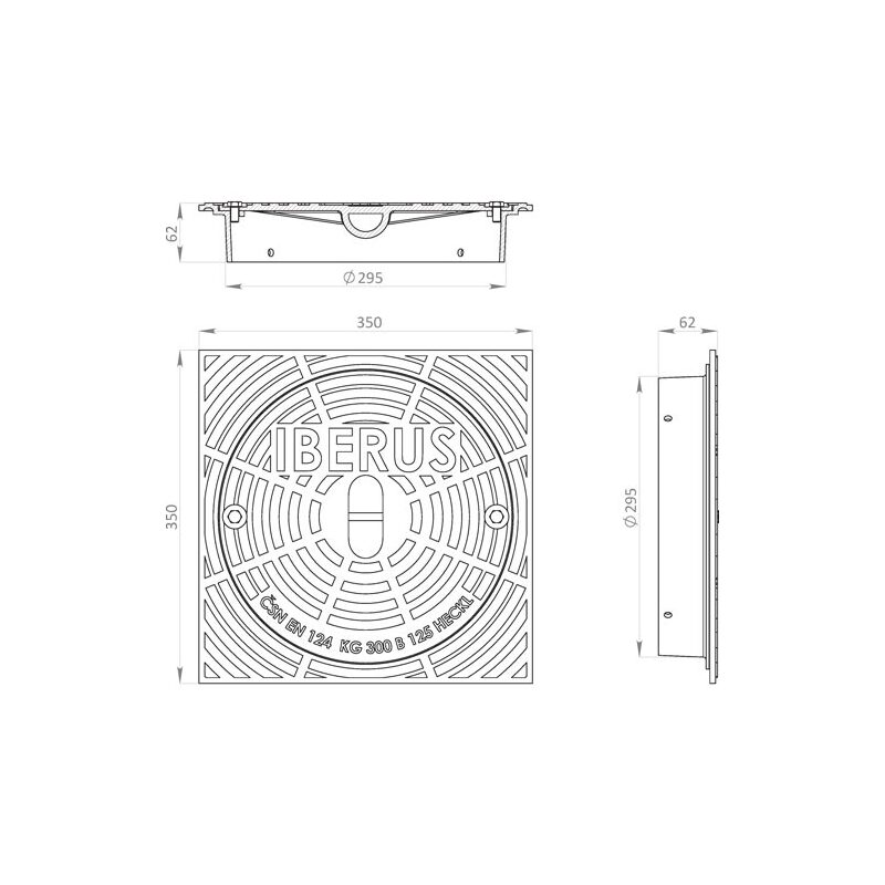 Šachtový poklop IBERUS B125, litinový, KG DN 300, HECKL