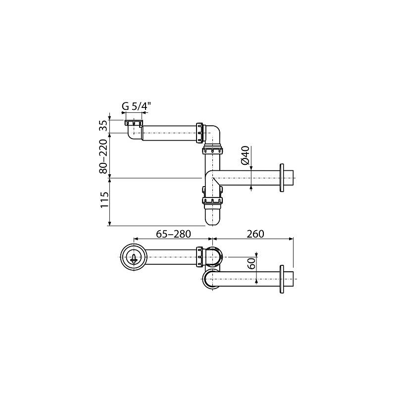 Umyvadlový sifon A434 bez výpusti G 5/4, odpad 40 mm, Alcadrain A434