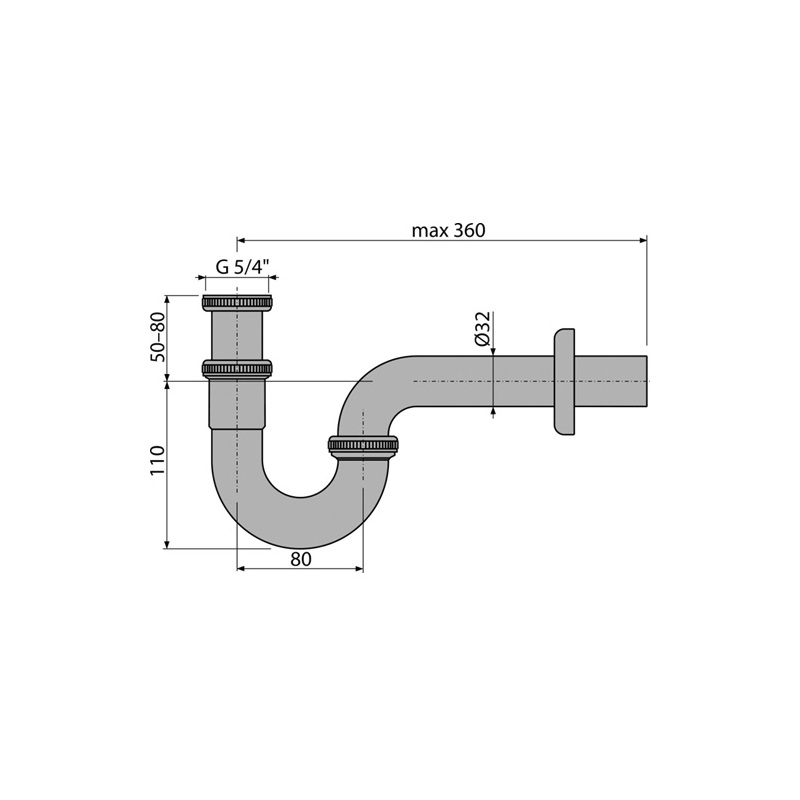 Umyvadlový sifon A432 bez výpusti G 5/4, odpad 32 mm, Alcadrain A432