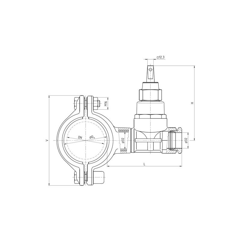 Navrtávací pas HOD-K516, mosazné šoupátko d 32 mm, DN 50, VAG 3-84-00039-508