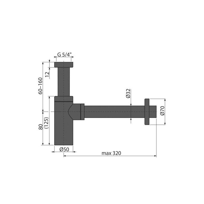 Umyvadlový sifon A400 bez výpusti G 5/4, odpad 32 mm, Alcadrain A400BLACK