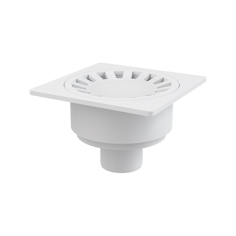 Podlahová vpusť 150 x 150 mm, mřížka šedá, boční odtok d 50 mm, Alcadrain APV16