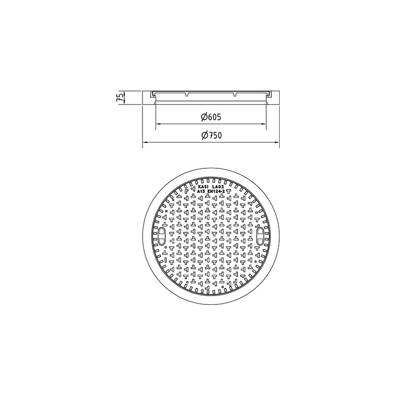Šachtový poklop BEGU A15 bez odvětrání, litino-betonový rám, DN 600, KASI KAB02
