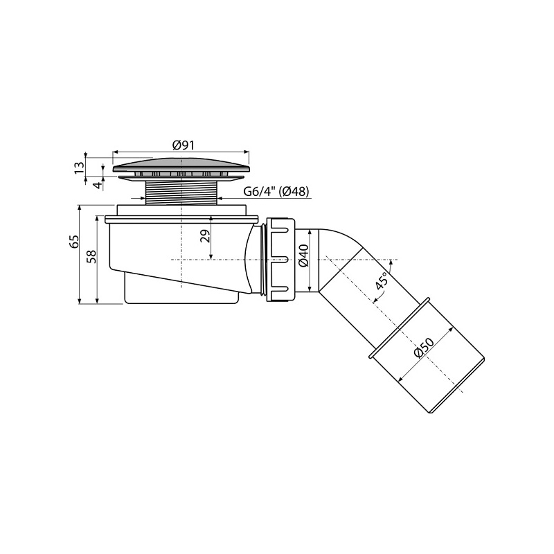 Vaničkový sifon A471CR 60, odpad 40/50 mm, chrom, Alcadrain A471CR-60