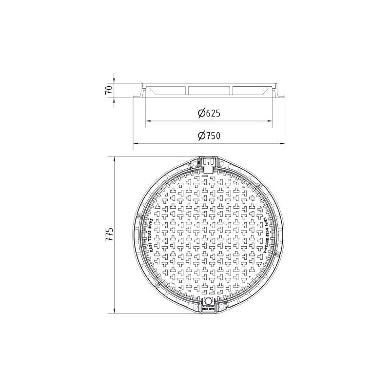 Šachtový poklop KASI Europa 7 A15 bez odvětrání, litinový rám, DN 600, KAL71