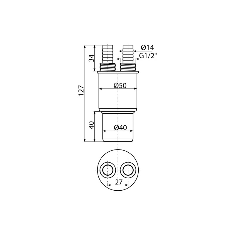 Redukce k sifonům 1/2 × 14 mm, Alcadrain AKS6