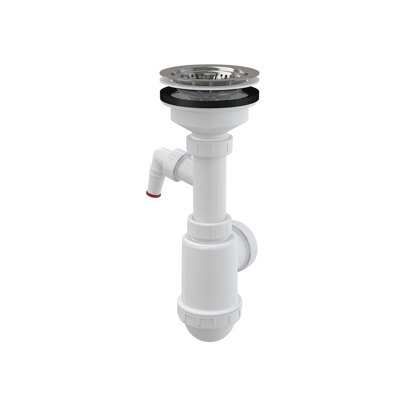 Dřezový sifon A446P s výpustí 115 mm, odpad 40/50 mm, s přípojkou, Alcadrain A446P-DN50/40