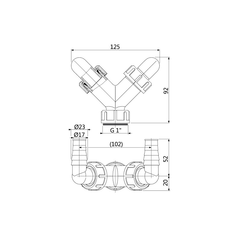 Přípojka dvojitá  G1/17-23, Alcadrain P148