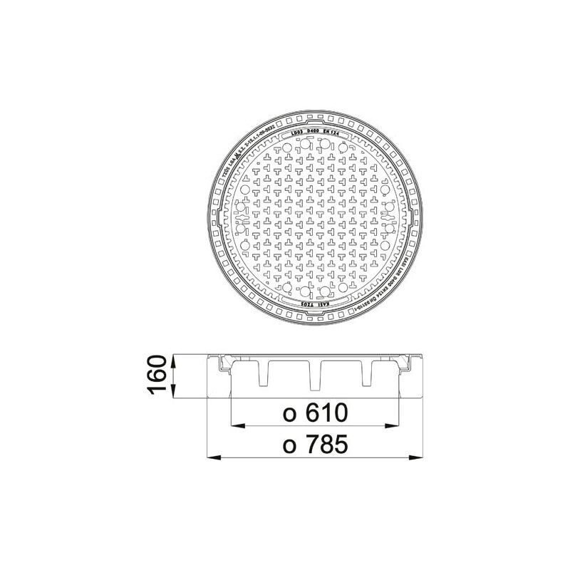 Šachtový poklop KASI BEGU D400 s odvětráním, litino-betonový rám, DN 600, KDB03