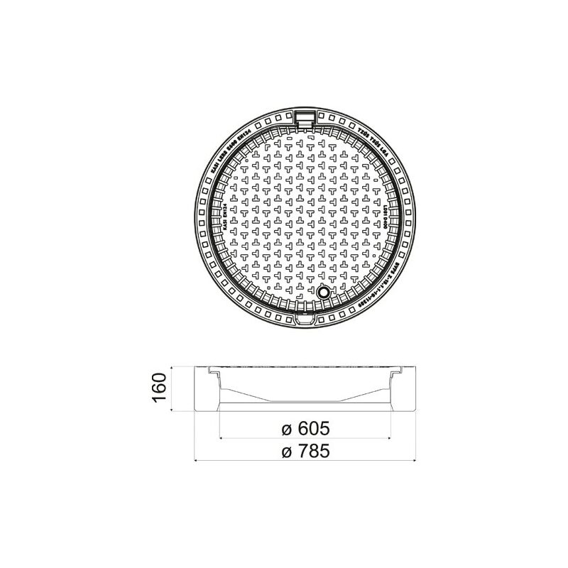 Šachtový poklop KASI Europa 8 D400 bez odvětrání, litino-betonový rám, DN 600, KDB81B