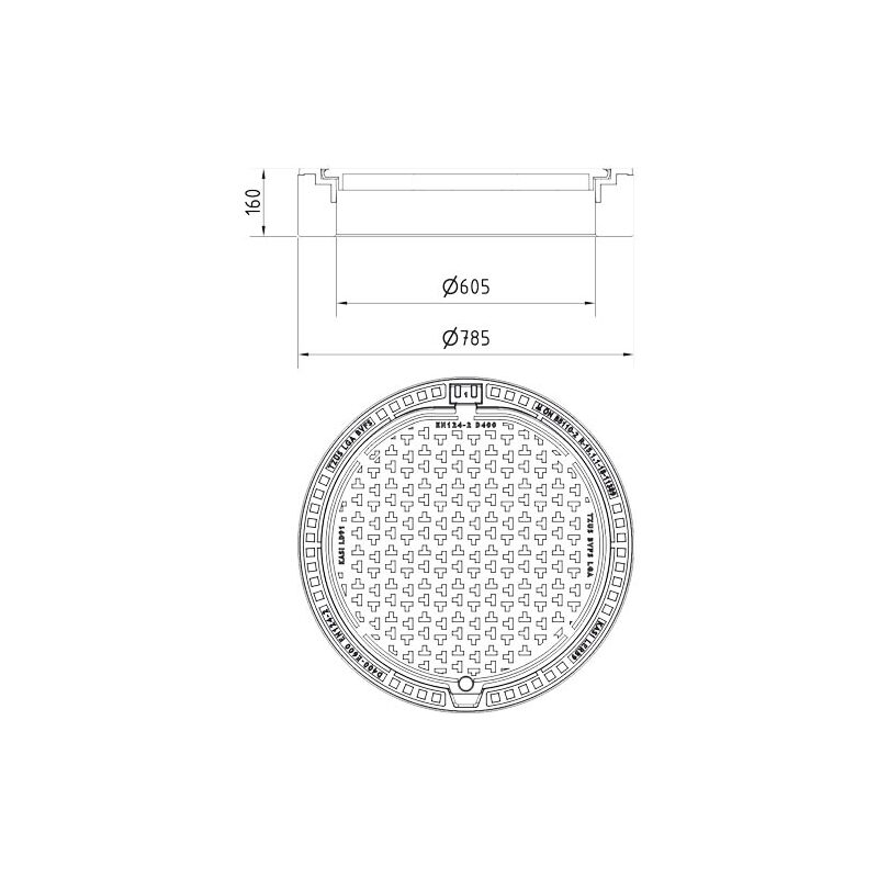 Šachtový poklop KASI Europa 9 D400 bez odvětrání, litino-betonový rám, DN 600, KDB91