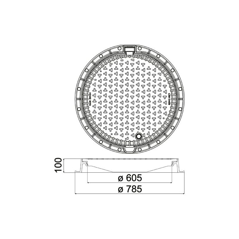 Šachtový poklop KASI Europa 8 D400 bez odvětrání, litinový rám, DN 600, KDL81B