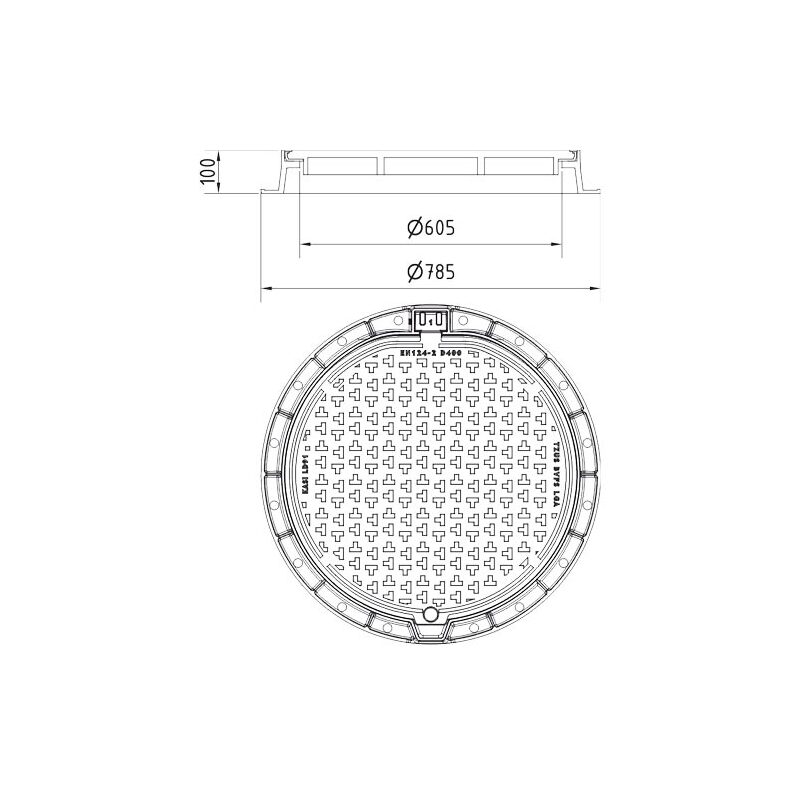 Šachtový poklop KASI Europa 9 D400 bez odvětrání, litinový rám, DN 600, KDL91